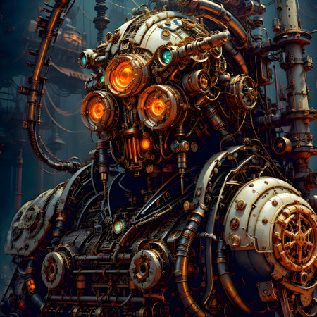 3D rendering of a fantasy alien planet in a steampunk styleの素材