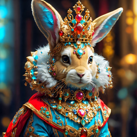 Easter bunny in the form of a rabbit with a golden crownの素材