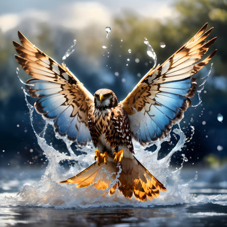 Common buzzard (Buteo buteo) landing on waterの素材