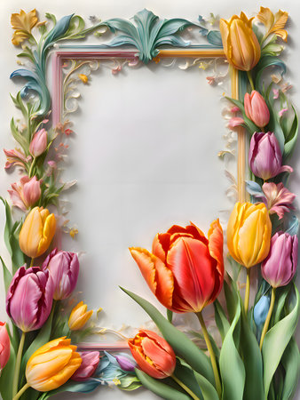 Tulips and tulips frame on white background. Vector illustration.の素材