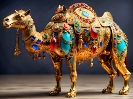 Camel statuette on a dark background. 3d renderingの素材