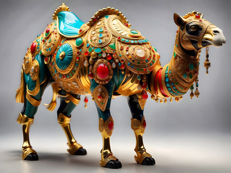 Camel made of gold and turquoise decorated with precious stonesの素材