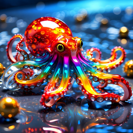 Octopus with Christmas decorations on a dark background. 3d illustrationの素材