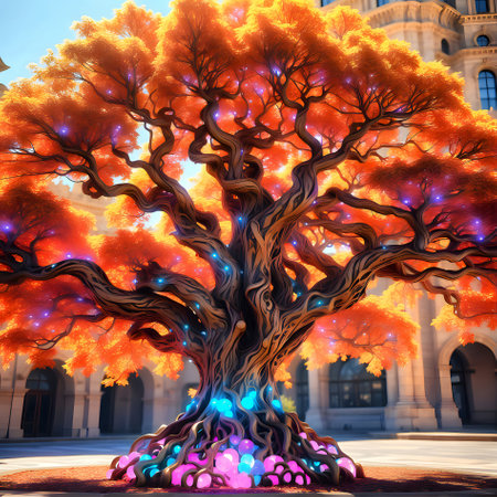 Fantasy tree in the city. 3D rendering. illustrationの素材