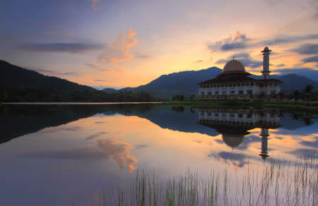 Mosque reflection on the lakeの写真素材