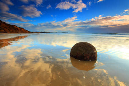 Sunrise view at Moeraki Boulders, New Zealandの写真素材