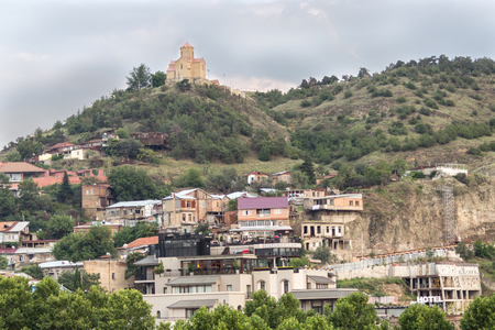 The church rises above the capital of Georgiaのeditorial素材