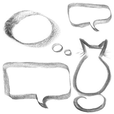 charcoal drawing of cat outline and bubbleの写真素材