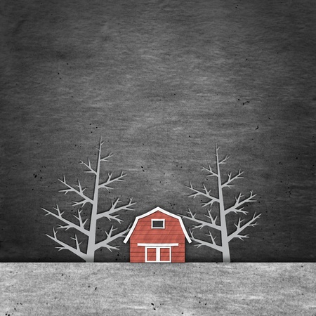 A red house in the nightの写真素材