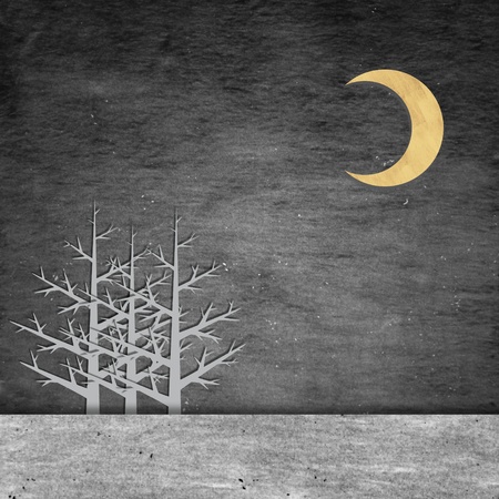 Moon and star at night on Charcoal backgroundの写真素材