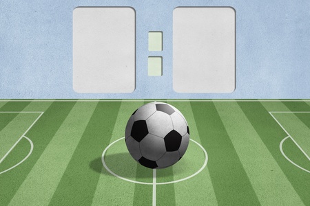 soccer ball on the field with scoreの写真素材