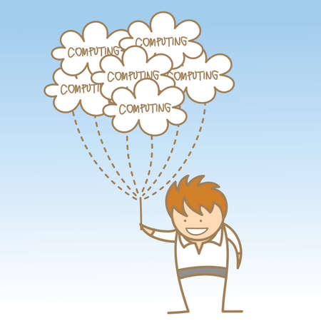 cartoon character of man holding cloud computing の写真素材