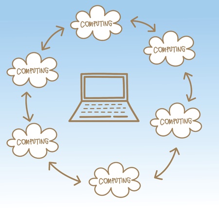 cartoon drawing of cloud computing conceptの写真素材