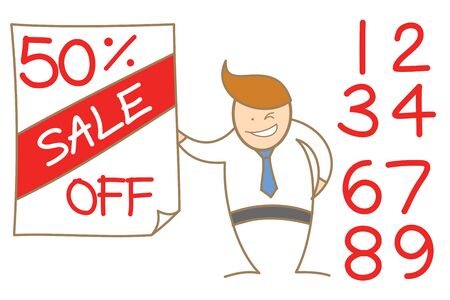 cartoon character of  man advertising sale priceの写真素材