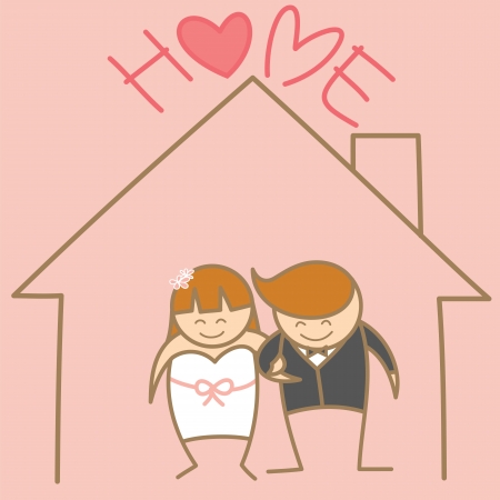 cartoon character of just married coupleの写真素材