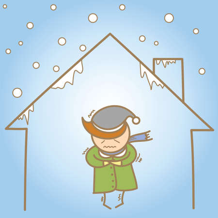 cartoon character of man in the cold houseの写真素材