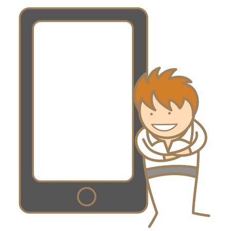 cartoon character of man presenting via cell phoneの写真素材