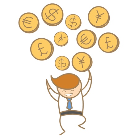 cartoon character of  man happy trading various currencyの写真素材