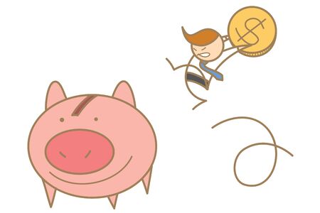 cartoon character of  man jumping to save moneyの写真素材
