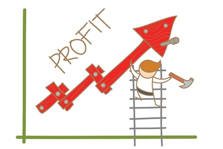 cartoon character of  man building profit up graphの写真素材
