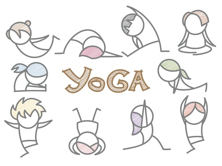 set of cartoon yoga line artの写真素材
