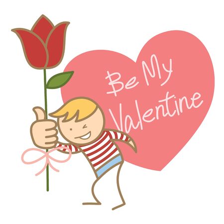 cartoon character of boy asking for his valentineの写真素材