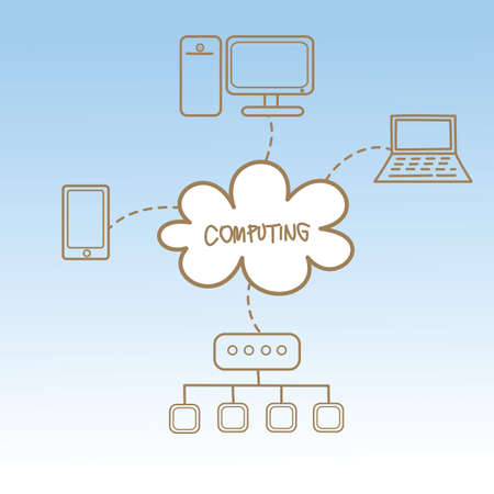cartoon drawing of cloud computing conceptの写真素材