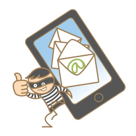 cartoon character of burglar getting mobile dataの写真素材