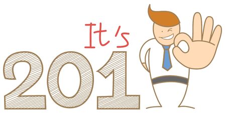 cartoon character of business man say ok to the year 2013のイラスト素材