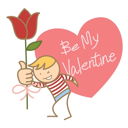 cartoon character of boy asking for his valentineのイラスト素材