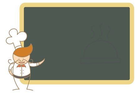 cartoon character chef present message on boardのイラスト素材