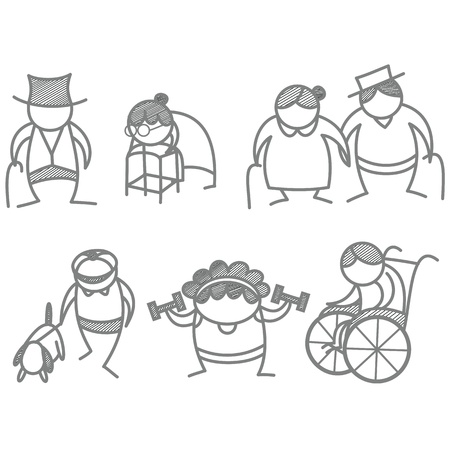 set of elder aging peopleのイラスト素材