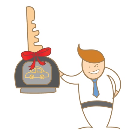 cartoon character of  man smiling with the new car keyのイラスト素材