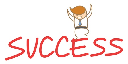 cartoon character of  man happy jumping on top of success のイラスト素材