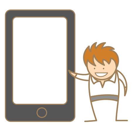 cartoon character of man presenting via cell phoneのイラスト素材