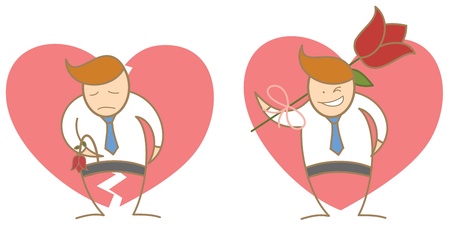 cartoon character of man fail and success in loveのイラスト素材