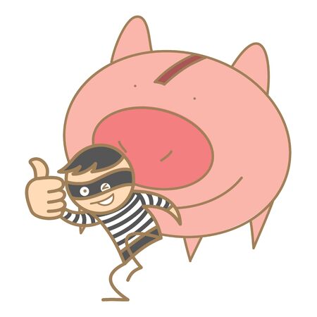 cartoon character of burglar holding money pigのイラスト素材