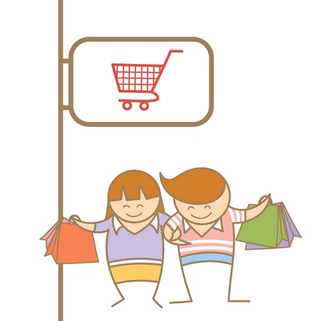 cartoon character of couple enjoy shoppingのイラスト素材