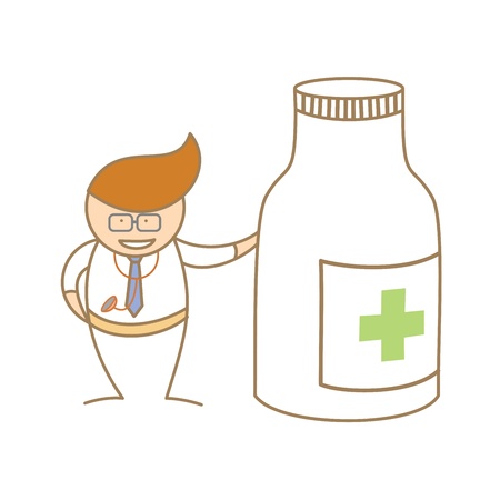 cartoon character of doctor talk about medicineのイラスト素材