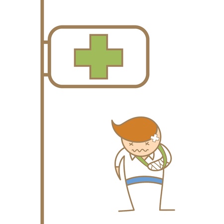 cartoon character of man broken his armのイラスト素材