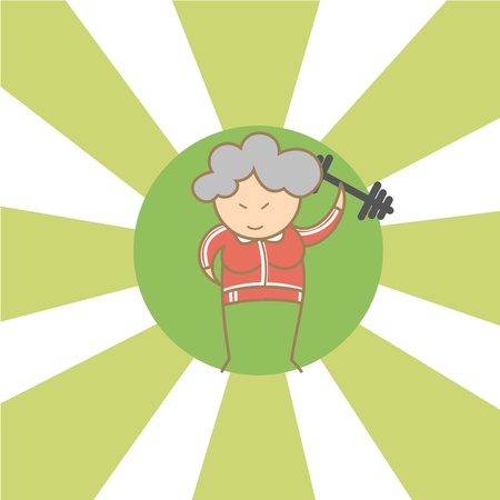 cartoon character of old woman begin to workoutのイラスト素材