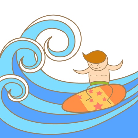 cartoon character of man enjoy his surfingのイラスト素材