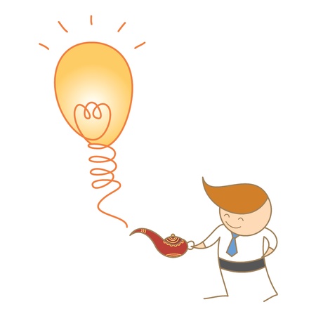 cartoon character of business man and his magic ideaのイラスト素材