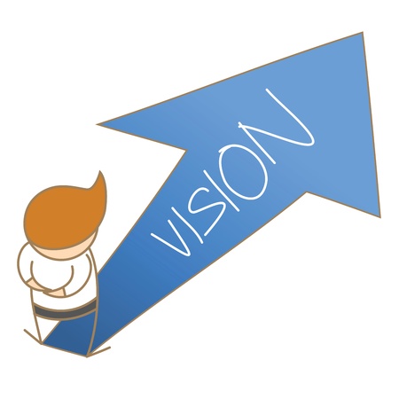 cartoon character of business man thinking of direction to goのイラスト素材