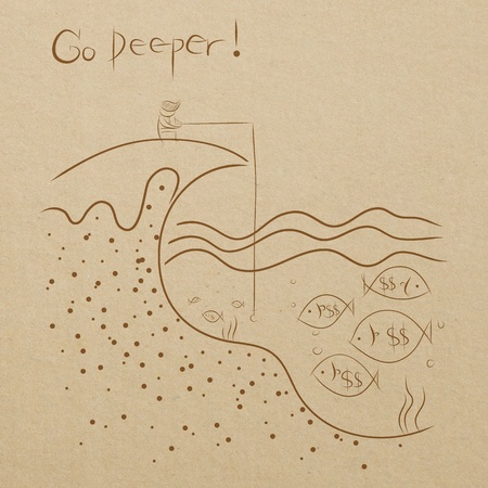 cartoon drawing of business man fishing の写真素材
