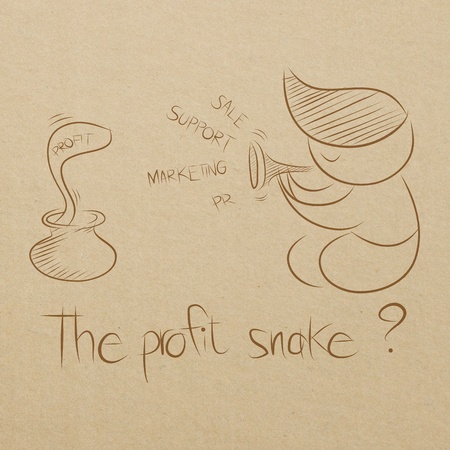 cartoon drawing of a business man playing music for snake risingの写真素材