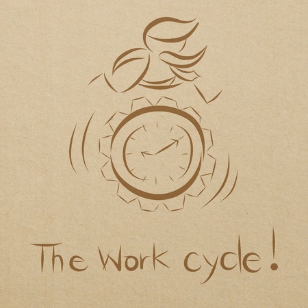 cartoon drawing of a business man running on a clock gearの写真素材