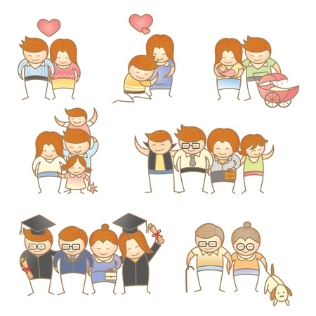 set of cartoon character of family progressのイラスト素材