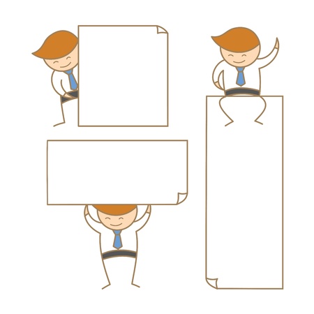 cartoon character of business man present empty white boardのイラスト素材