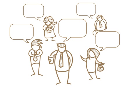 cartoon character of business men and women with speech bubbleのイラスト素材